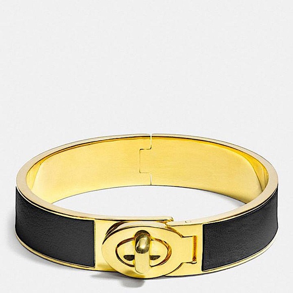 Coach Jewelry - COACH HALF INCH HINGED LEATHER TURNLOCK BANGLE